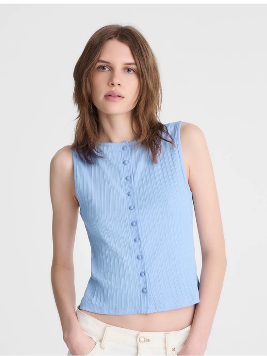 Madewell Tops - NWT Madewell Ribbed Sleeveless Crewneck Button-Front Top Light Blue Size XS